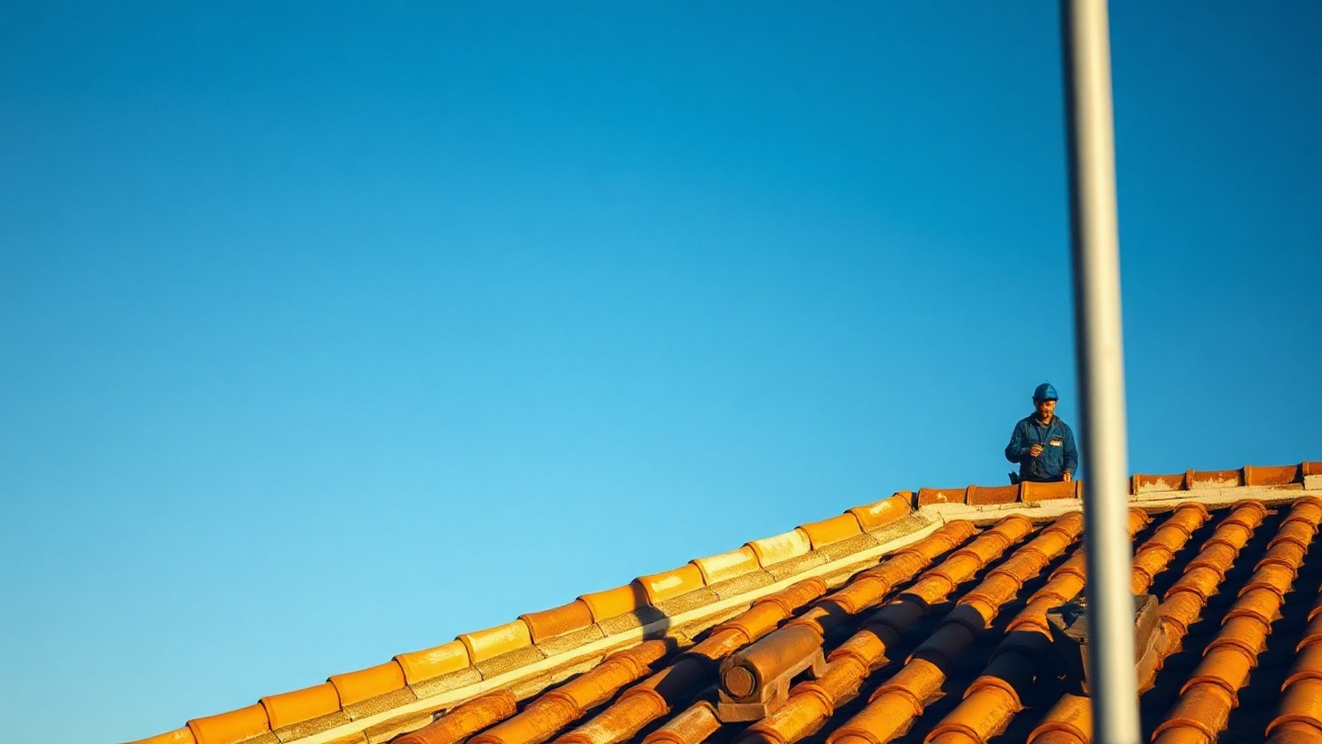 Tejado de Barcelona con luz mediterránea y cielo azul intenso