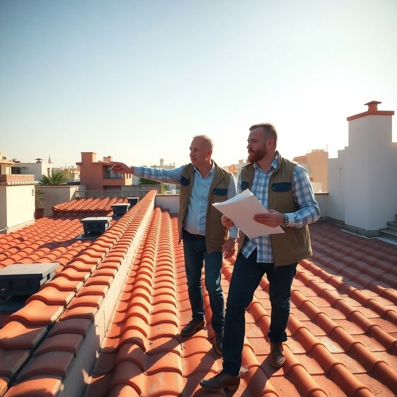 Inspector y administrador revisando una cubierta comunitaria en Barcelona