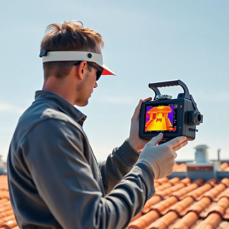 Técnico realizando una inspección termográfica en un tejado plano de Barcelona